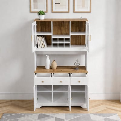 KOMHTOM - Hoge kast dressoir in witte houtnerf - voor woon- en eetkamer - 94,5 x 30 x 175,5 cm