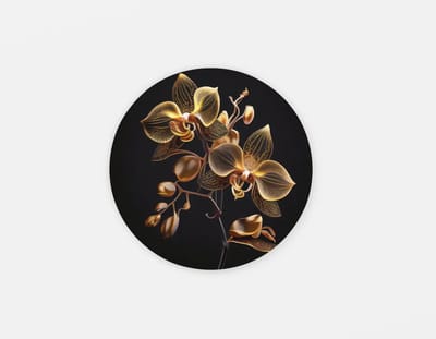 Rond Schilderij - Bloemen - Gouden Orchidee Print Op Dibond - Muurcirkel - 40 cm