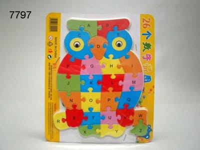 Houten vormenpuzzel uil - alfabet en cijfers - dubbelzijdig - educatief speelgoed 3 jaar