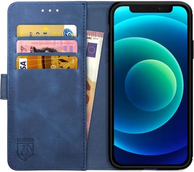 Rosso Element Book Case Wallet Hoesje Geschikt voor Apple iPhone 12 Mini | Portemonnee | 3 Pasjes | Magneetsluiting | Stand Functie | Blauw