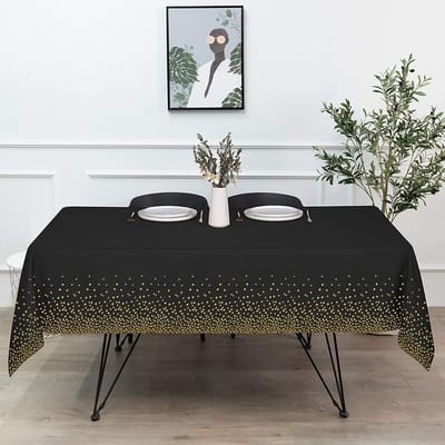 Candala Tafelkleden Tafelhoezen Herbruikbaar Tafelkleed Afveegbaar PVC Tafelkleed Waterdicht Party Tafelkleden voor Binnen of Outdoor Feesten Verjaardagen Bruiloften Kerst Zwart Goud (137*274 cm)