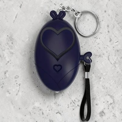 Hartvormig Persoonlijk Alarm Sleutelhanger met LED Licht - Donkerblauw – Draagbare Noodknop voor Vrouwen en Senioren - Luid Veiligheidsalarm voor Directe Hulp in Noodsituaties