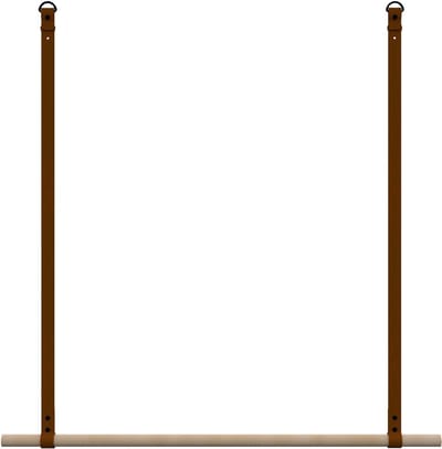 Kapstok/ kledingrek 100cm - aan leren banden - Handles and more® | L.BRUIN - stang: rondhout