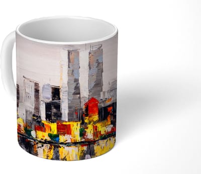 Mok - Koffiemok - Schilderij - Skyline - Kleuren - Olieverf - Mokken - 350 ML - Beker - Koffiemokken - Theemok