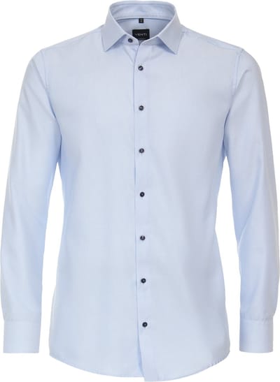 VENTI modern fit overhemd - structuur - blauw - Strijkvriendelijk - Boordmaat: 37