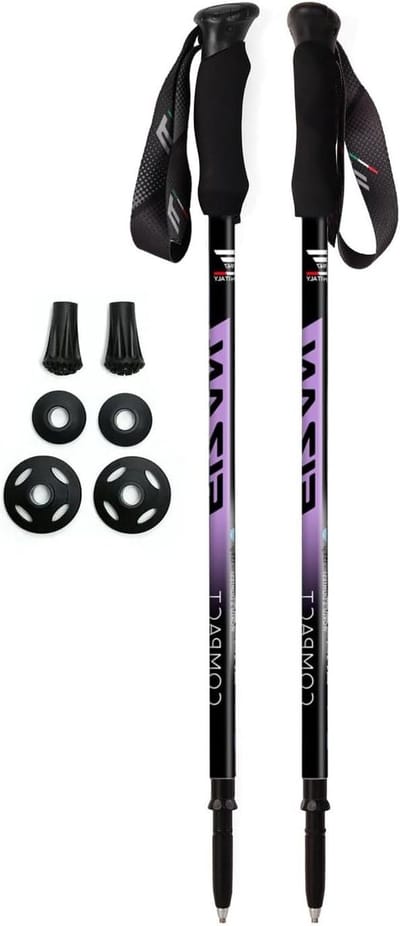 Wandelstokken Compact - Trekkingstokken Opvouwbaar - Stabiliteit Wandelen - Ultra Lichtgewicht - 57-132 cm - Paars