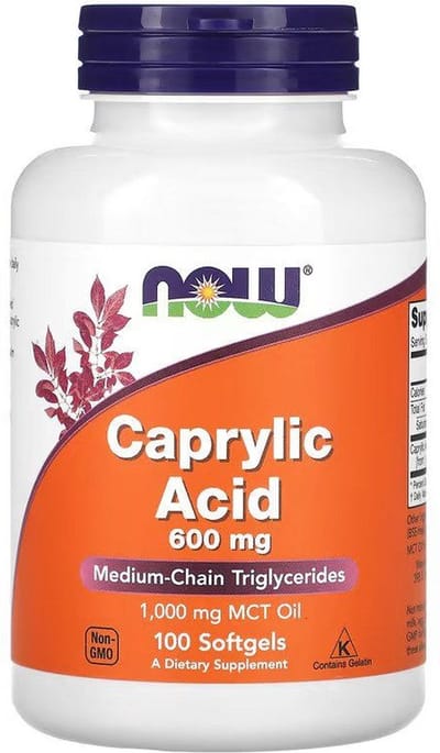 Caprylic Acid/ Caprylzuur - MCT olie (medium chain triglycerides) - 600mg - 100 softgels - Now Foods