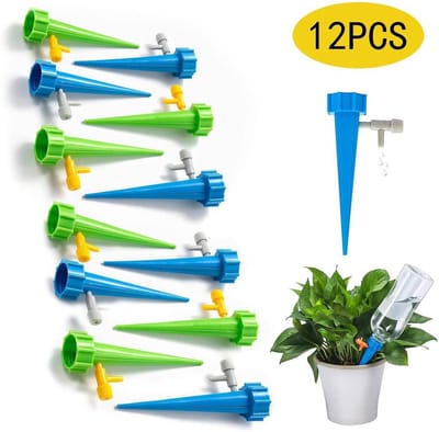 SnelShoppen - 12 Stuks Automatische Langzame Waterafgifte Irrigatie Drippers voor Planten, Zelfwaterende Peilen met Instelbare Controleklep, Switch On
