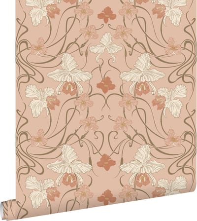ESTAhome behang vintage bloemen in art nouveau stijl terracotta roze - 53 cm x 10.05 m - 139668