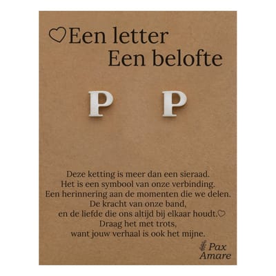 Initiaal Oorbellen met Letter P op Cadeau Kaartje - Een letter, een belofte - Zilverkleurig - Naam Sieraad Cadeau - Roestvrij Staal Oorknopjes - Pax Amare