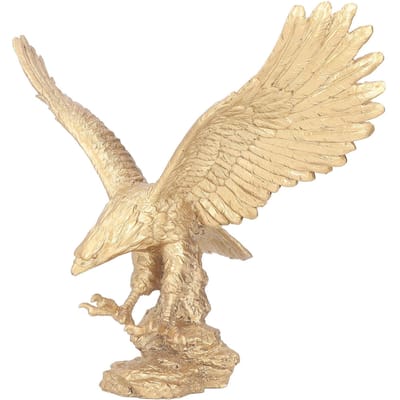 Statue d'Aigle Majestueux Sculpture d'Aigle Grand Aigle sur Rochers Statue Ornement en Résine pour Meuble TV Vin beige