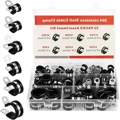 Set van 52 roestvrijstalen slangklemmen met rubberen bekleding voor buisleidingen en kabels, diverse maten 6 mm tot 19 mm