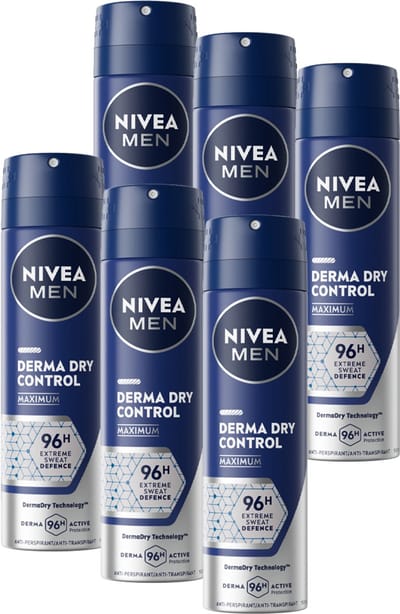 NIVEA MEN Derma Control Anti-transpirant Deodorant Spray - 96u* zweet- en geurbescherming - Voordeelverpakking - 6x 150ml