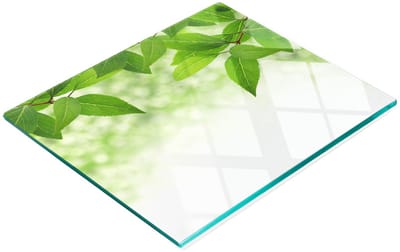 Decoratieve glazen snij- en serveerplank met groene bladeren, 60x52 cm