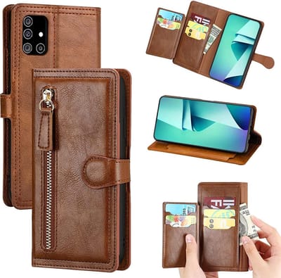 Premium vintage portemonnee hoesje met ritssluiting flip-cover hoes met kaarthoudersleuven Geschikt voor: Samsung Galaxy A21S - donker bruin