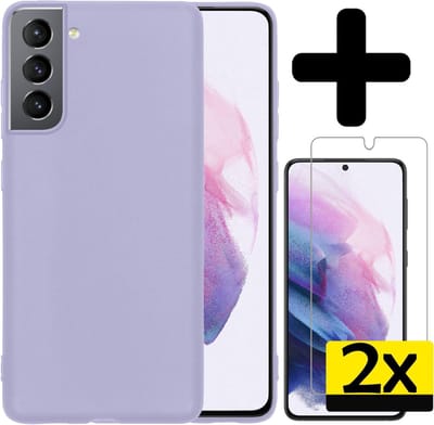 Hoesje - Met 2x Screenprotector - Geschikt voor Samsung Galaxy S21 - Sterk & Shockproof - Back Cover - Siliconen Case - Telefoon Hoes - Telefoonhoesjes - Lila