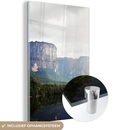 ® Glasschilderij 120x180 cm - Schilderij acrylglas - De jungle en het berglandschap van het Nationaal park Canaima in Venezuela - Foto op glas - Muurdecoratie woonkamer - Wanddecoratie slaapkamer - Schilderijen