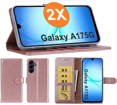 Hoesje geschikt voor Samsung Galaxy A17 5G hoesje Rose Goud pasjeshouder telefoon hoes - Met screenprotector tempered glass voor Galaxy A17 5G - 2x