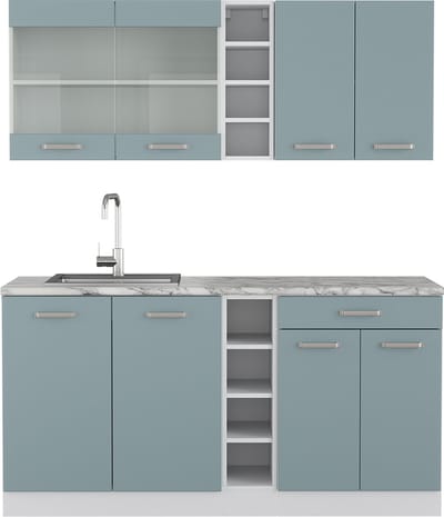Vicco R-Line Eenpersoonskeuken – 160 cm, WB Marmer Blauw-grijs
