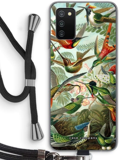 Case Company® - Hoesje met koord geschikt voor Samsung Galaxy A03S hoesje met Koord - Haeckel Trochilidae - Telefoonhoesje met Zwart Koord - Bescherming aan alle Kanten en Over de Schermrand