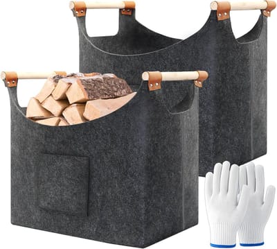Opvouwbare Houtmand - Vilten Tas - Haardhout Opslag - Extra Dik Vilt - 45x32x40cm - Bruin