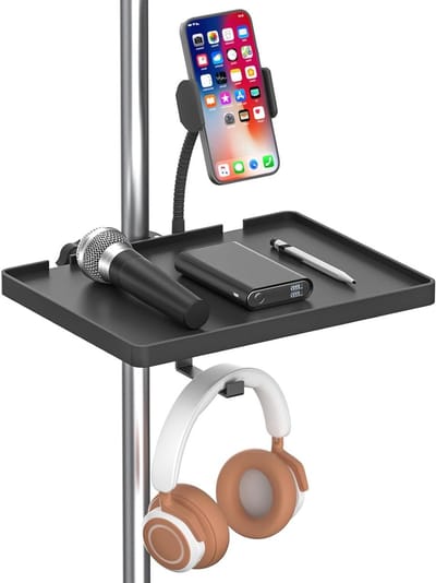 Verstelbare Microfoonstandaard met Telefoonhouder en Klem voor Muziek, Live Streaming en Karaoke - 8.7 x 6.5 Inch