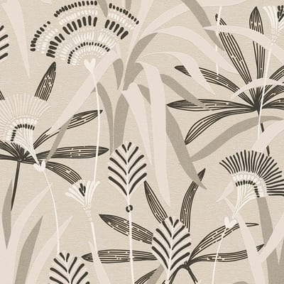 Bloemen behang Profhome 399361-GU vliesbehang licht gestructureerd met riet en metalen accenten zwart wit grijs 5,33 m2