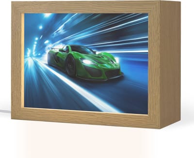 Nachtlampje 20x15 cm - Kinder lampje - Groene racewagen - Blauw - Neon - Licht - Tafellamp kinderkamer - Slaapkamer lamp - Bedlamp kinderen - Kinderlampje stopcontact - Wandlamp babykamer - Nachtlampjes