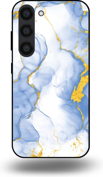 Smartphonica Telefoonhoesje Geschikt voor Samsung Galaxy S23 met Lichtblauw Goud Marmer Opdruk - TPU Backcover Case Lightblue Gold Marble Design geschikt voor Samsung Galaxy S23