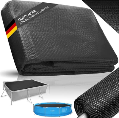 tectake® Zwembad Afdekzeil - Rechthoekig 366 x 732 cm - Noppenfolie - Zwembadafdekking - Zonnefolie - Warmtefolie - Zwembadverwarming - Zelfdrijvend - Op maat te snijden - Zwart