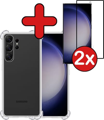 Hoesje - Met Screenprotector - 2 Stuks - Geschikt voor Samsung Galaxy S23 Ultra - Sterk & Shockproof - Back Cover - Siliconen Case - Telefoon Hoes - Shock Proof - Telefoonhoes - Transparant