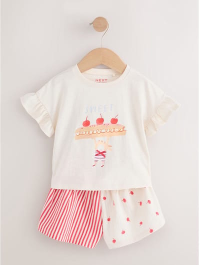 Next - Meisjes - Set van T-shirt met korte mouwen en short - Wit