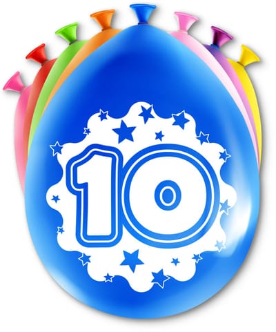 LUQ – Latex Ballonnen Happy Party 10 Jaar – 8 Stuks – Veelkleurig – Verjaardag Decor – Feest Versiering – Helium Ready