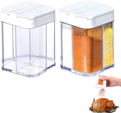 Ynkkvre4-in-1 Kruidenstrooier – Compact Kruidenpotje met 4 Compartimenten – ABS+PS Voedselveilig – Transparant – Voor Zout, Peper & Specerijen – Camping, Keuken & BBQ