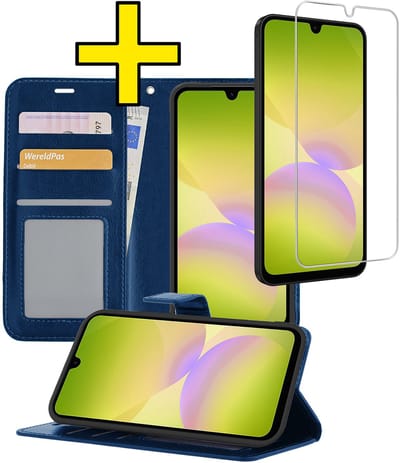 Hoesje - Met Screenprotector - Geschikt voor Samsung Galaxy A26 - Luxe Pasjeshouder - Bookcase Portemonee - Flip Case - Kunstleer Book Case - Flipcase - Book Cover - Walletcase - Portemonneehoes - Telefoonhoesjes - Donkerblauw