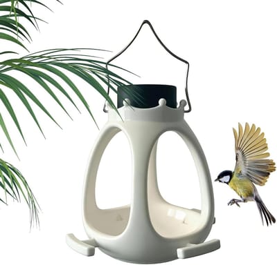 Zonne-energie Vogelhuisje - Buitenlantaarn Decoratie - Vogels Voeren - Automatische Verlichting - 15x15x20 cm - Wit