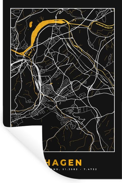 Muurstickers - Sticker Folie - Hagen - Duitsland - Kaart - Plattegrond - Goud - Stadskaart - 20x30 cm - Plakfolie - Muurstickers Kinderkamer - Zelfklevend Behang - Zelfklevend behangpapier - Stickerfolie