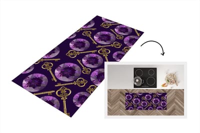 Keukenloper - Loper keuken - Edelsteen - Patronen - Goud - Sleutel - 120x50 cm - Keukenloper vinyl
