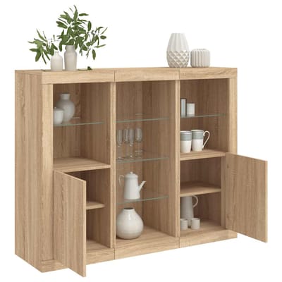 vidaXL - Dressoirs - met - LED-verlichting - 3 - st - bewerkt - hout - sonoma - eiken