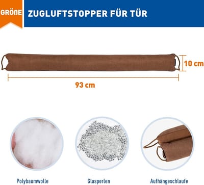 Tochtstopper Deur - Windstopper - Energie Besparen - Verzwaard Met Kralen - 93 cm - Bruin