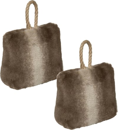 Atmosphera Deurstopper - Multipak van 2x stuks - nep bont - bruin - 17 cm - houdt deur tegen - gewicht