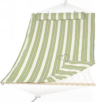 Draagbare Hangmat - Outdoor Relaxen - Ontspannen Buiten - Hardhouten Spreidstok - 2 Persoons - Groen Beige