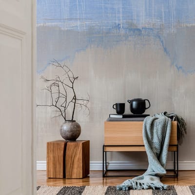 Fotobehang Profhome 392331-GU vliesbehang hardvinyl warmdruk in reliëf glad met abstract patroon mat blauw grijs 2,12 m x 2,8 m