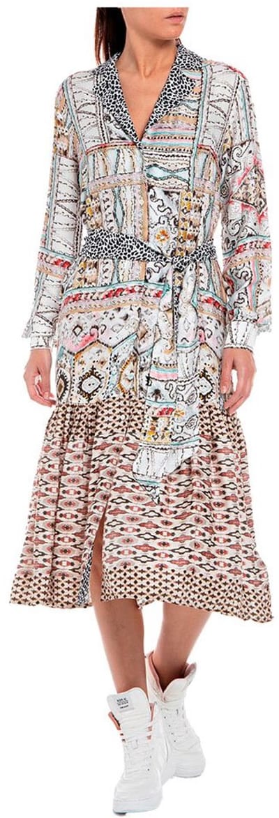 Replay W9759 .000.10324 Midi-jurk Met Lange Mouwen Grijs XS Vrouw