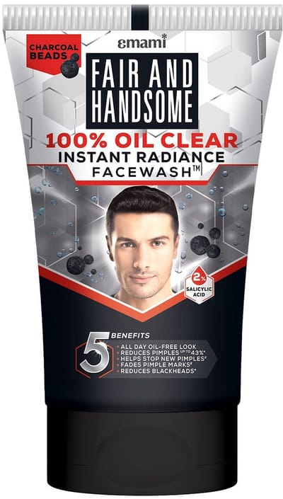 Emami Fair Smart & Handsome Face Wash 100 g – 100% Olievrij | Tegen Puistjes & Puistjesvlekken | Diep Reinigende Gezichtsreiniger voor Mannen met Kajal Sticker