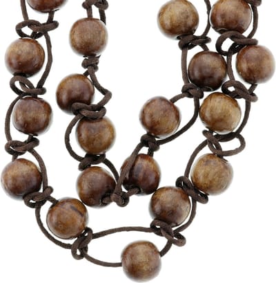 Behave - Lange dubbele bruine houten kralen ketting, 76 cm