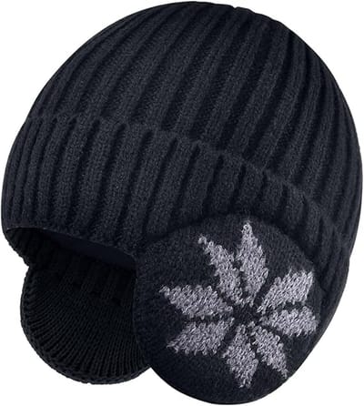 Kindermutsen - Kinderwintermutsen - Warme wintermutsen, zacht en comfortabel met superwarme fleecevoering en oorkleppen voor schattige jongens en meisjes buiten- en sneeuwactiviteiten - Zwart