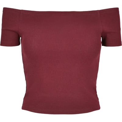 Urban Classics - Off Shoulder Rib Crop top - XL - Bordeaux rood