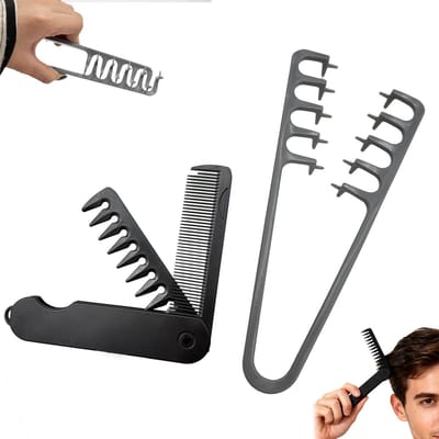 Volumizing Kam Set voor Mannen - Brede Tanden en Opvouwbare Kam, Ideaal voor Reizen en Haarstyling