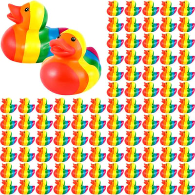 100 STuks Mini Regenboog Rubberen Eendjes Grootverpakking Kleurrijke Eend Decoraties voor Verjaardagsfeestje LGBT Bedankjes Cadeaus